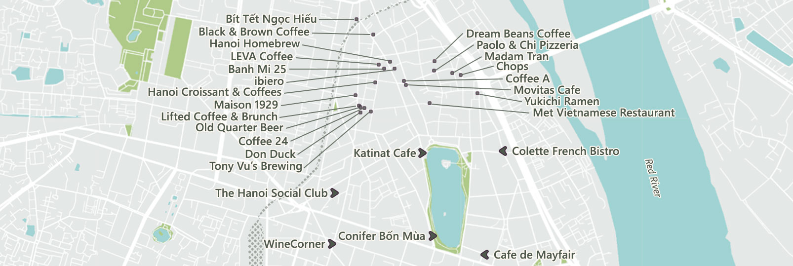 Restauranter og cafeer i den gamle bydel i Hanoi