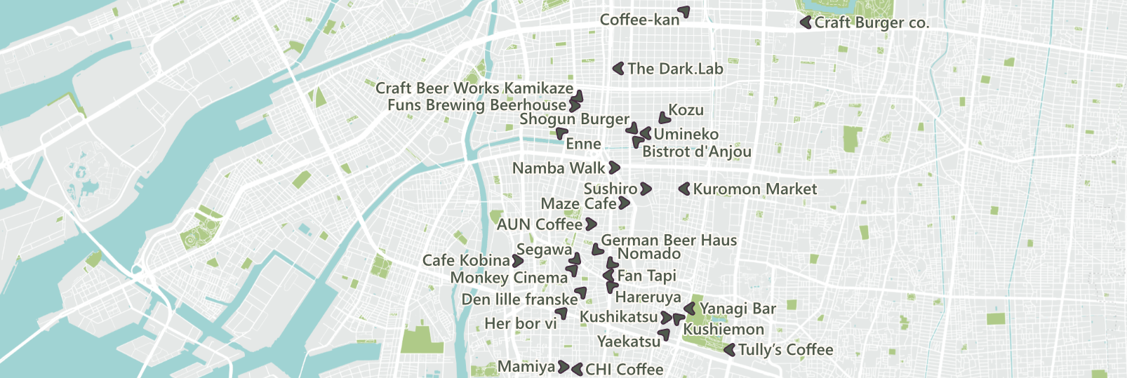 Restauranterne, cafeerne og barerne i Osaka