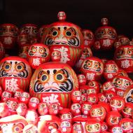 Større samling af Daruma-dukker